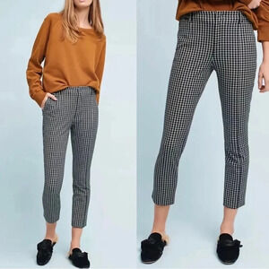 Anthropologie Essential Slim Black & White Plaid Print Cropped Pants 8 Women’s